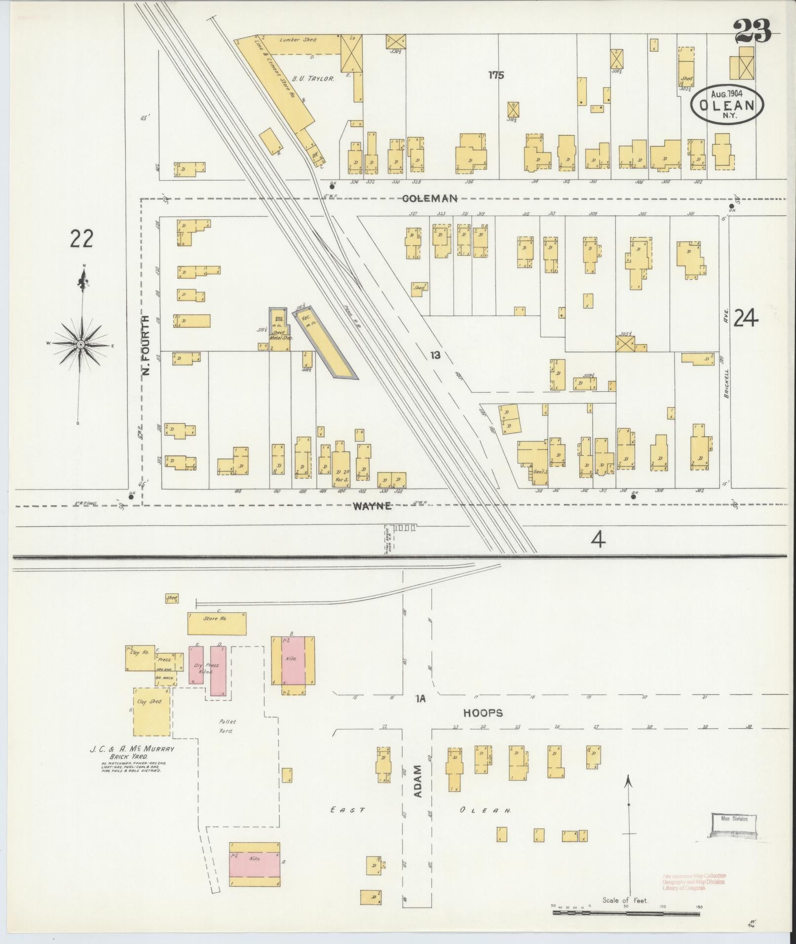 Sanborn Fire Insurance Map from Olean, Cattaraugus County, New York (1904), Sheet #0023 - Complete Map Set gallery image, historic Sanborn map, vintage wall art, New York New York