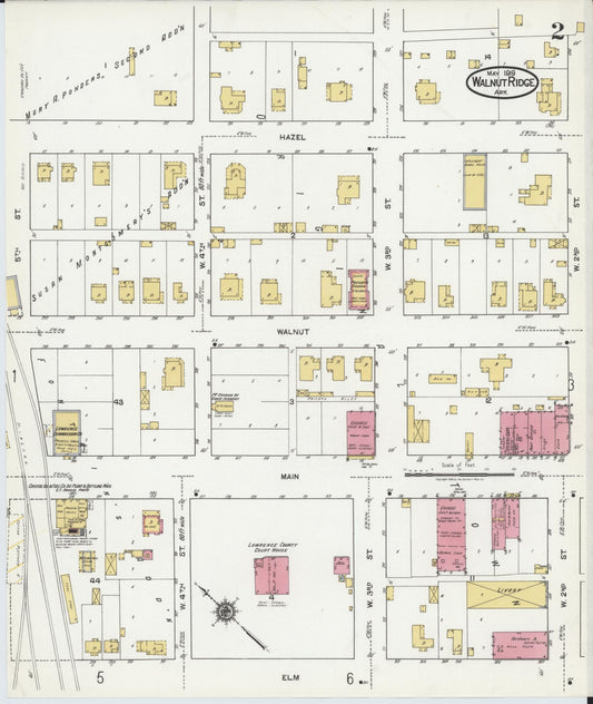 Sanborn Fire Insurance Map from Walnut Ridge, Lawrence County, Arkansas (1919), Sheet #0002 - Historic Sanborn Fire Insurance Map Print, vintage old map wall art, antique decor, genealogy gift, Arkansas Arkansas map