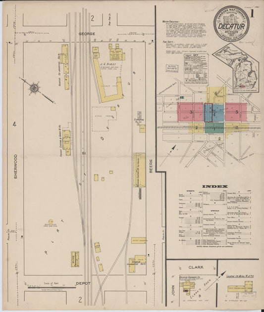 Sanborn Fire Insurance Map from Decatur, Van Buren County, Michigan (1922), Sheet #0001 - Complete Map Set gallery image, historic Sanborn map, vintage wall art, Michigan Michigan