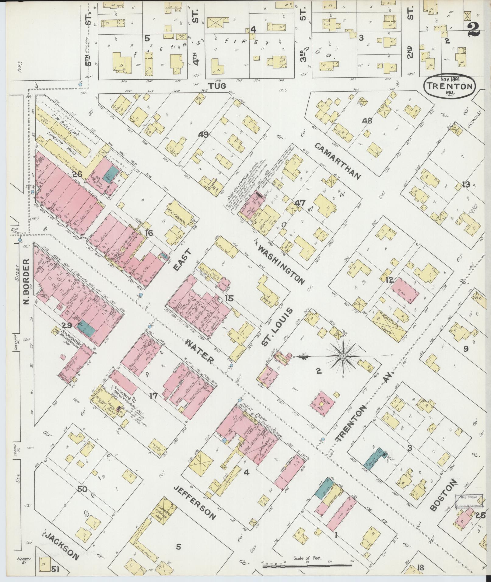 Sanborn Fire Insurance Map from Trenton, Grundy County, Missouri (1891), Sheet #0002 - Complete Map Set gallery image, historic Sanborn map, vintage wall art, Missouri Missouri