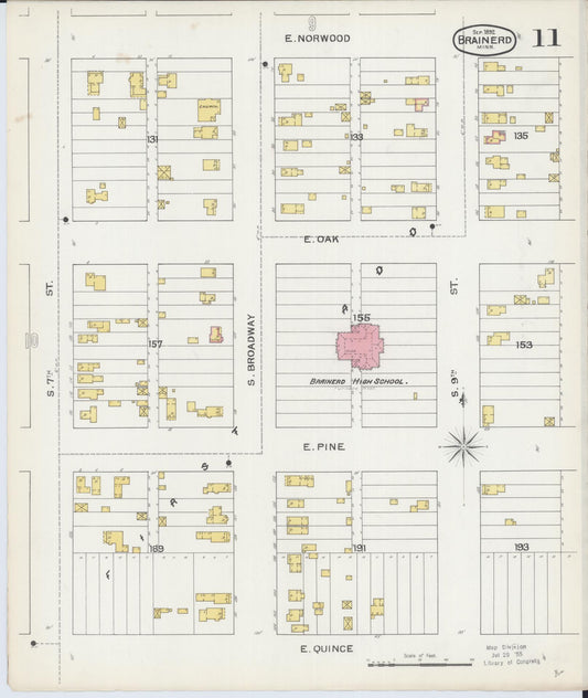 Sanborn Fire Insurance Map from Brainerd, Crow Wing County, Minnesota (1892), Sheet #0011 - Historic Sanborn Fire Insurance Map Print, vintage old map wall art, antique decor, genealogy gift, Minnesota Minnesota map