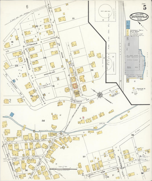 Sanborn Fire Insurance Map from Sistersville, Tyler County, West Virginia (1922), Sheet #0005 - Historic Sanborn Fire Insurance Map Print, vintage old map wall art, antique decor, genealogy gift, West Virginia West Virginia map