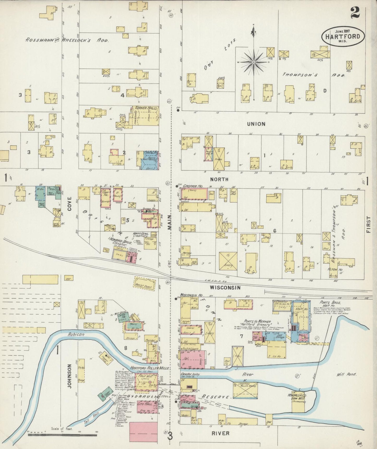 Sanborn Fire Insurance Map from Hartford, Washington County, Wisconsin (1897), Sheet #0002 - Complete Map Set gallery image, historic Sanborn map, vintage wall art, Wisconsin Wisconsin