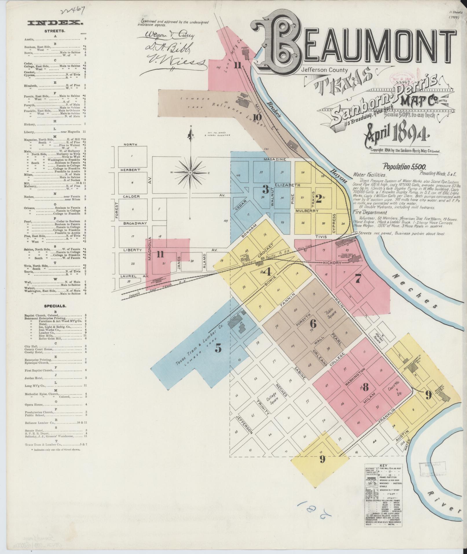 Sanborn Fire Insurance Map from Beaumont, Jefferson County, Texas (1894), Sheet #0001 - Complete Map Set gallery image, historic Sanborn map, vintage wall art, Texas Texas