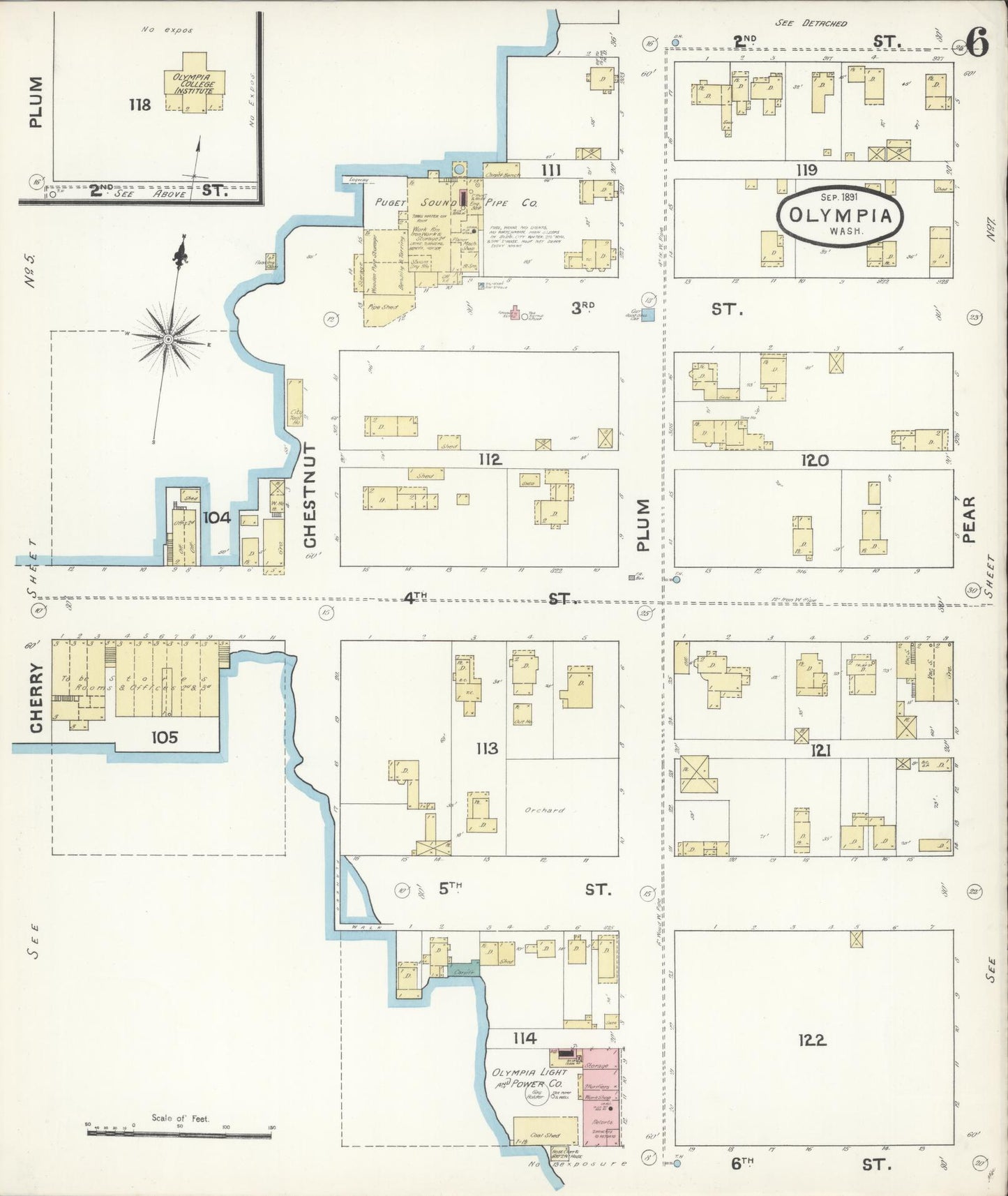 Sanborn Fire Insurance Map from Olympia, Thurston County, Washington (1891), Sheet #0006 - Complete Map Set gallery image, historic Sanborn map, vintage wall art, Washington Washington