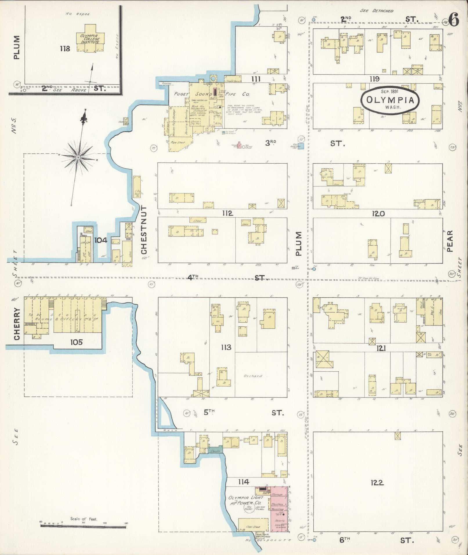 Sanborn Fire Insurance Map from Olympia, Thurston County, Washington (1891), Sheet #0006 - Complete Map Set gallery image, historic Sanborn map, vintage wall art, Washington Washington
