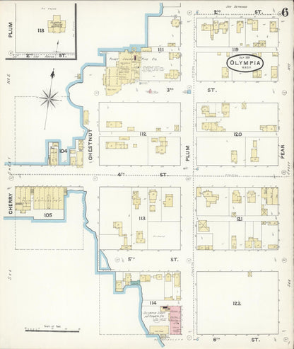 Sanborn Fire Insurance Map from Olympia, Thurston County, Washington (1891), Sheet #0006 - Complete Map Set gallery image, historic Sanborn map, vintage wall art, Washington Washington