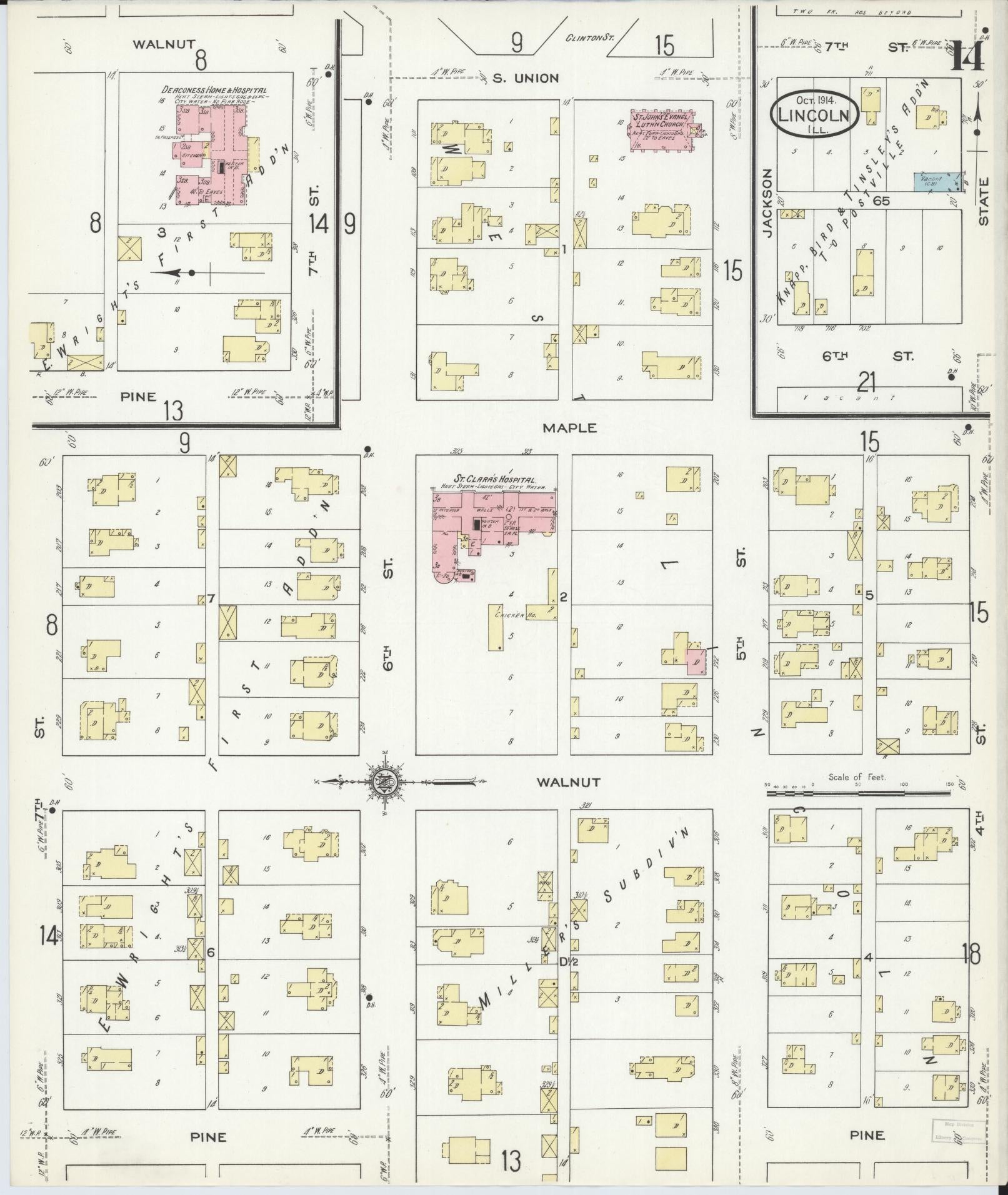 Sanborn Fire Insurance Map from Lincoln, Logan County, Illinois (1914), Sheet #0014 - Complete Map Set gallery image, historic Sanborn map, vintage wall art, Illinois Illinois