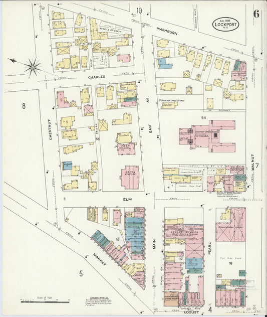 Sanborn Fire Insurance Map from Lockport, Niagara County, New York (1909), Sheet #0006 - Historic Sanborn Fire Insurance Map Print, vintage old map wall art, antique decor, genealogy gift, New York New York map