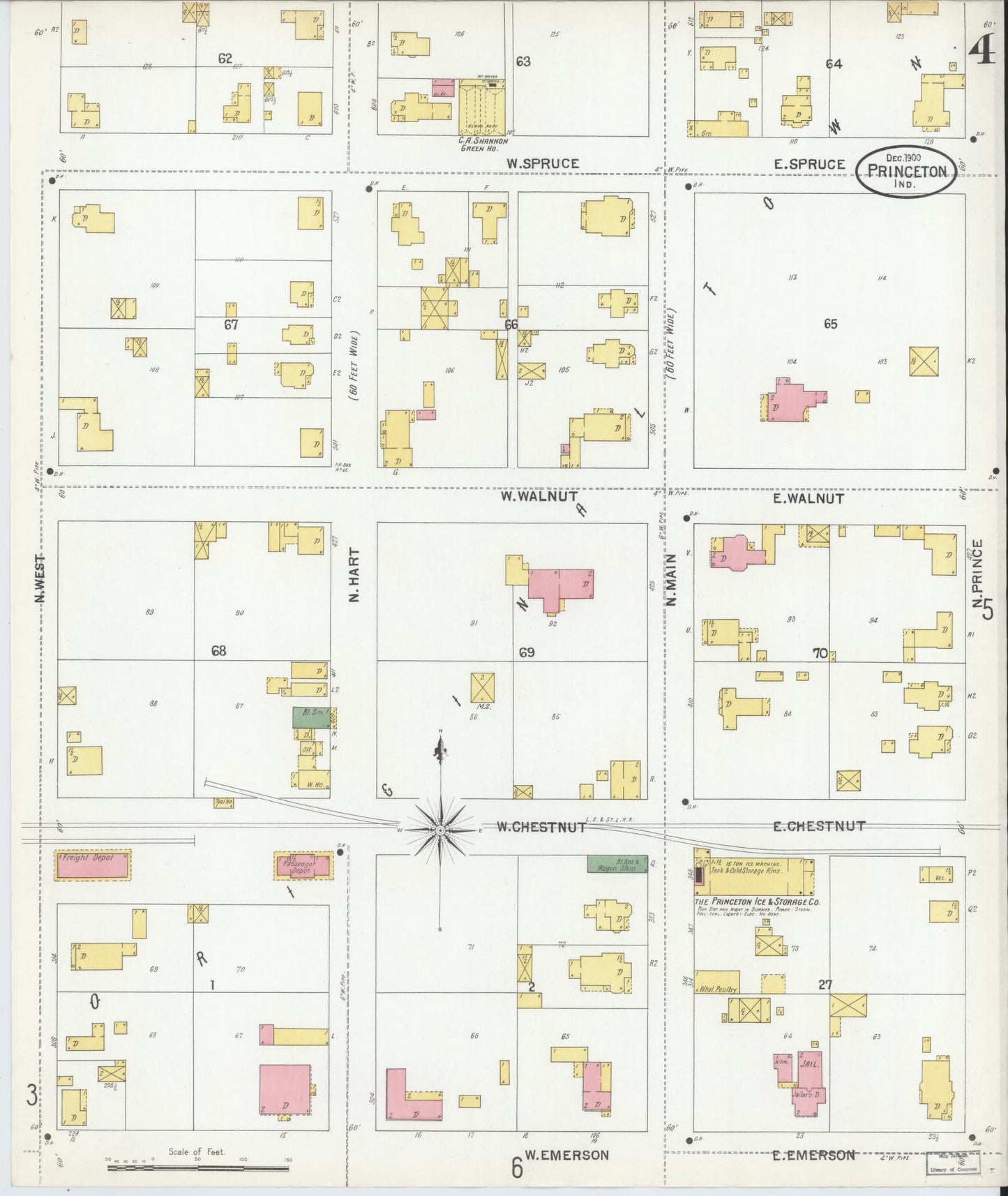 Sanborn Fire Insurance Map from Princeton, Gibson County, Indiana (1900), Sheet #0004 - Complete Map Set gallery image, historic Sanborn map, vintage wall art, Indiana Indiana