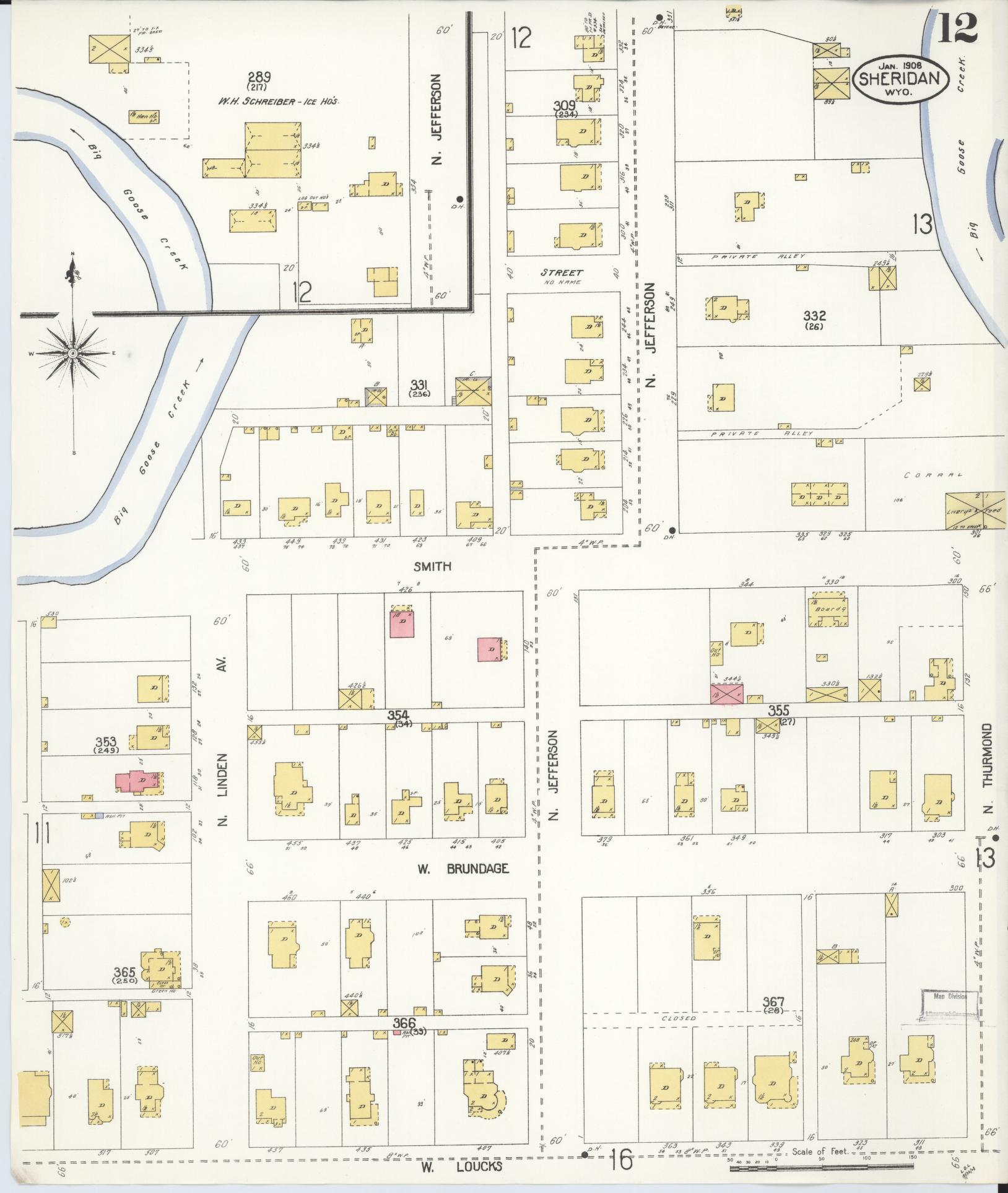 Sanborn Fire Insurance Map from Sheridan, Sheridan County, Wyoming (1908), Sheet #0012 - Complete Map Set gallery image, historic Sanborn map, vintage wall art, Wyoming Wyoming
