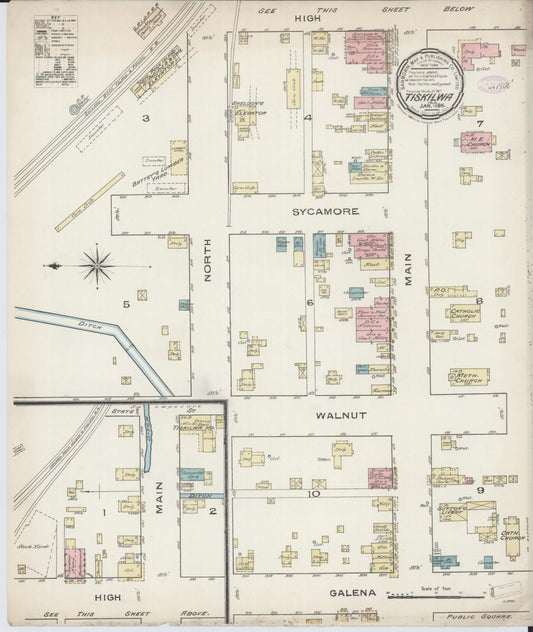 Sanborn Fire Insurance Map from Tiskilwa, Bureau County, Illinois (1886), Sheet #0001 - Historic Sanborn Fire Insurance Map Print, vintage old map wall art, antique decor, genealogy gift, Illinois Illinois map
