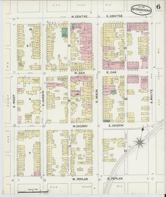 Sanborn Fire Insurance Map from Shenandoah, Schuylkill County, Pennsylvania (1891), Sheet #0006 - Historic Sanborn Fire Insurance Map Print, vintage old map wall art, antique decor, genealogy gift, Pennsylvania Pennsylvania map