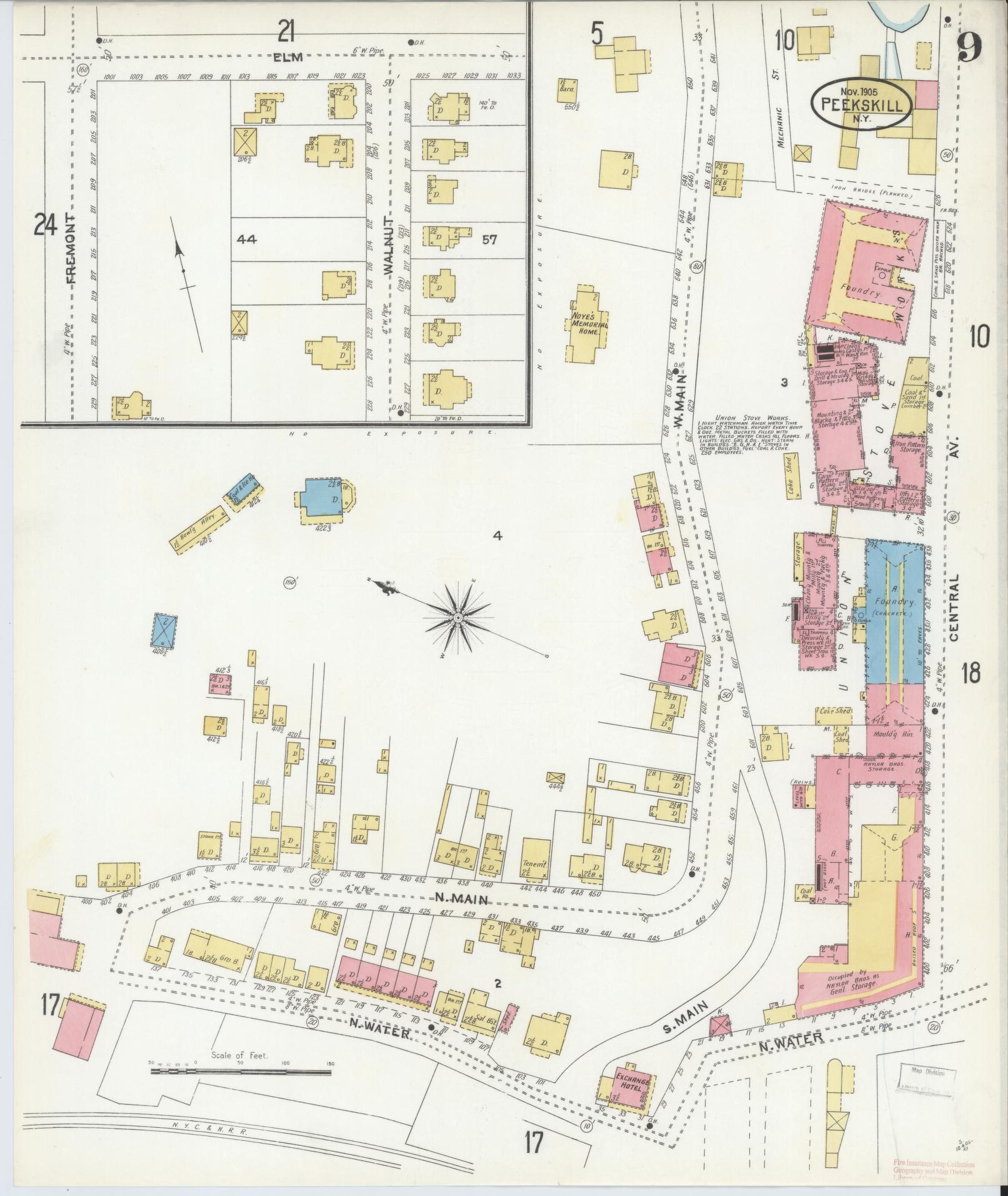 Sanborn Fire Insurance Map from Peekskill, Westchester County, New York (1905), Sheet #0009 - Complete Map Set gallery image, historic Sanborn map, vintage wall art, New York New York