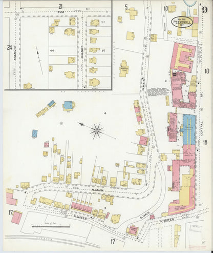 Sanborn Fire Insurance Map from Peekskill, Westchester County, New York (1905), Sheet #0009 - Complete Map Set gallery image, historic Sanborn map, vintage wall art, New York New York
