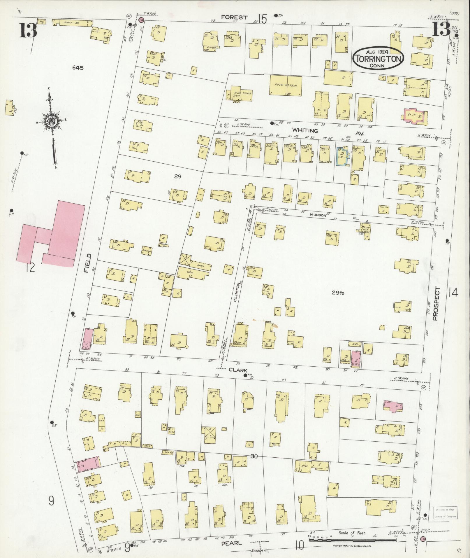 Sanborn Fire Insurance Map from Torrington, Litchfield County, Connecticut (1924), Sheet #0013 - Complete Map Set gallery image, historic Sanborn map, vintage wall art, Connecticut Connecticut