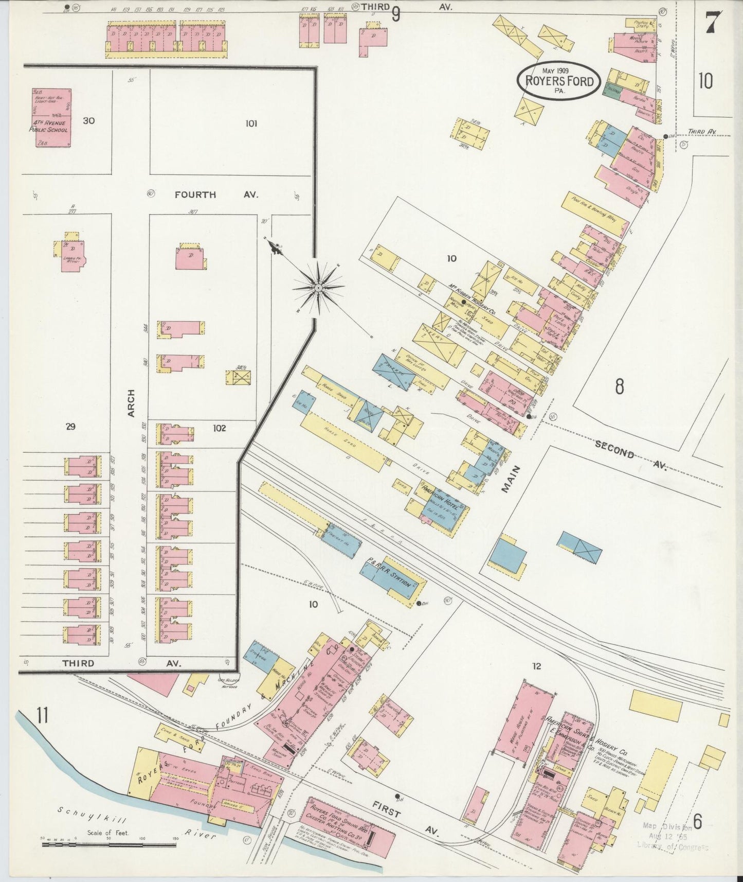 Sanborn Fire Insurance Map from Royersford, Montgomery County, Pennsylvania (1909), Sheet #0007 - Historic Sanborn Fire Insurance Map Print, vintage old map wall art, antique decor, genealogy gift, Pennsylvania Pennsylvania map