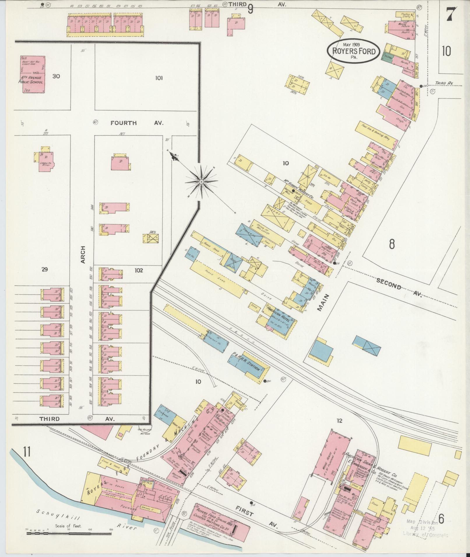 Sanborn Fire Insurance Map from Royersford, Montgomery County, Pennsylvania (1909), Sheet #0007 - Historic Sanborn Fire Insurance Map Print, vintage old map wall art, antique decor, genealogy gift, Pennsylvania Pennsylvania map
