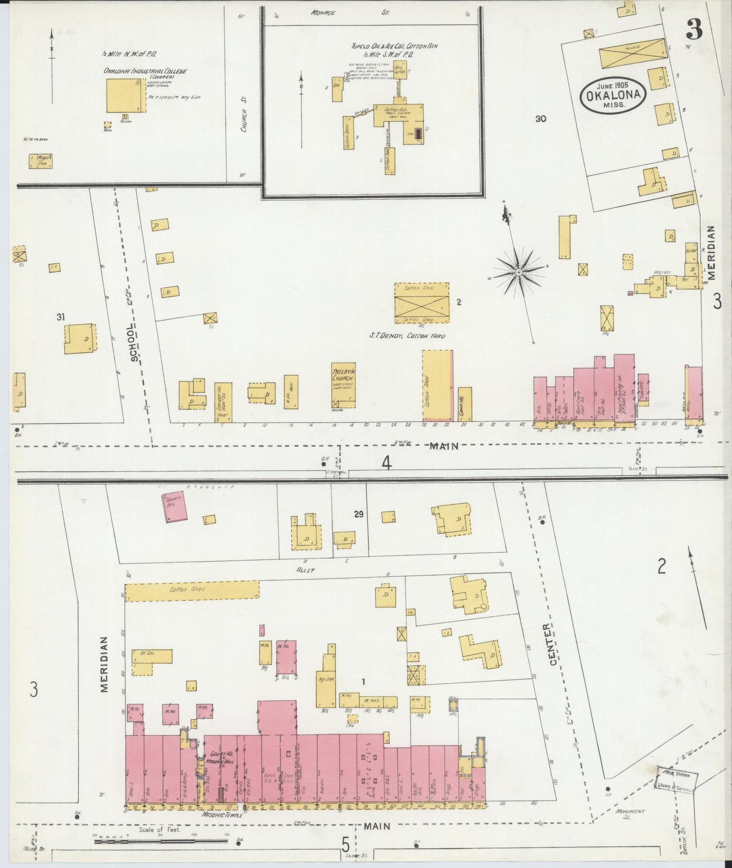 Sanborn Fire Insurance Map from Okolona, Chickasaw County, Mississippi (1905), Sheet #0003 - Complete Map Set gallery image, historic Sanborn map, vintage wall art, Mississippi Mississippi