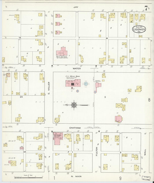 Sanborn Fire Insurance Map from Ligonier, Noble County, Indiana (1914), Sheet #0007 - Historic Sanborn Fire Insurance Map Print, vintage old map wall art, antique decor, genealogy gift, Indiana Indiana map
