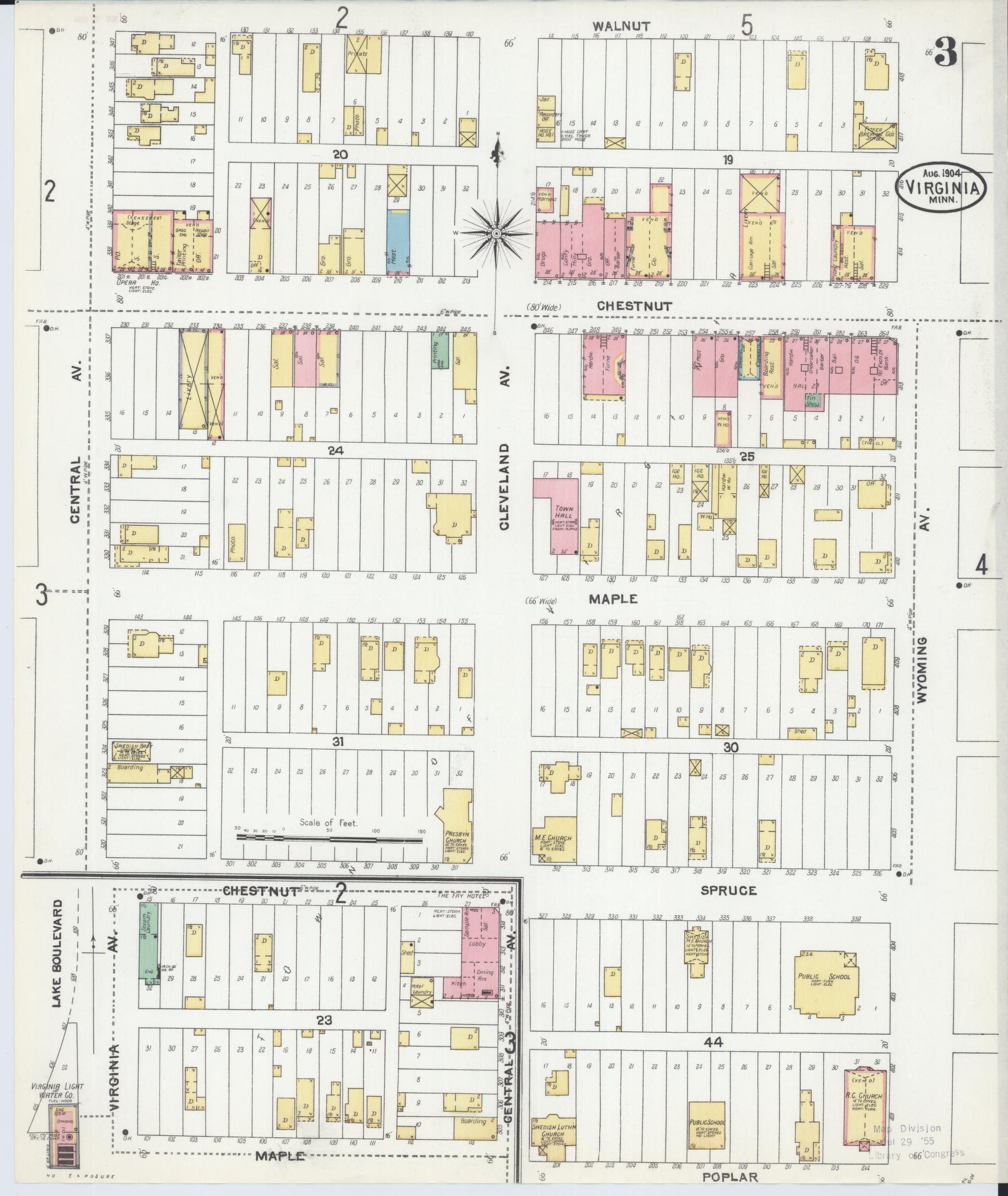 Sanborn Fire Insurance Map from Virginia, Saint Louis County, Minnesota (1904), Sheet #0003 - Historic Sanborn Fire Insurance Map Print, vintage old map wall art, antique decor, genealogy gift, Minnesota Minnesota map