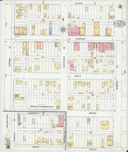 Sanborn Fire Insurance Map from Virginia, Saint Louis County, Minnesota (1904), Sheet #0003 - Historic Sanborn Fire Insurance Map Print, vintage old map wall art, antique decor, genealogy gift, Minnesota Minnesota map