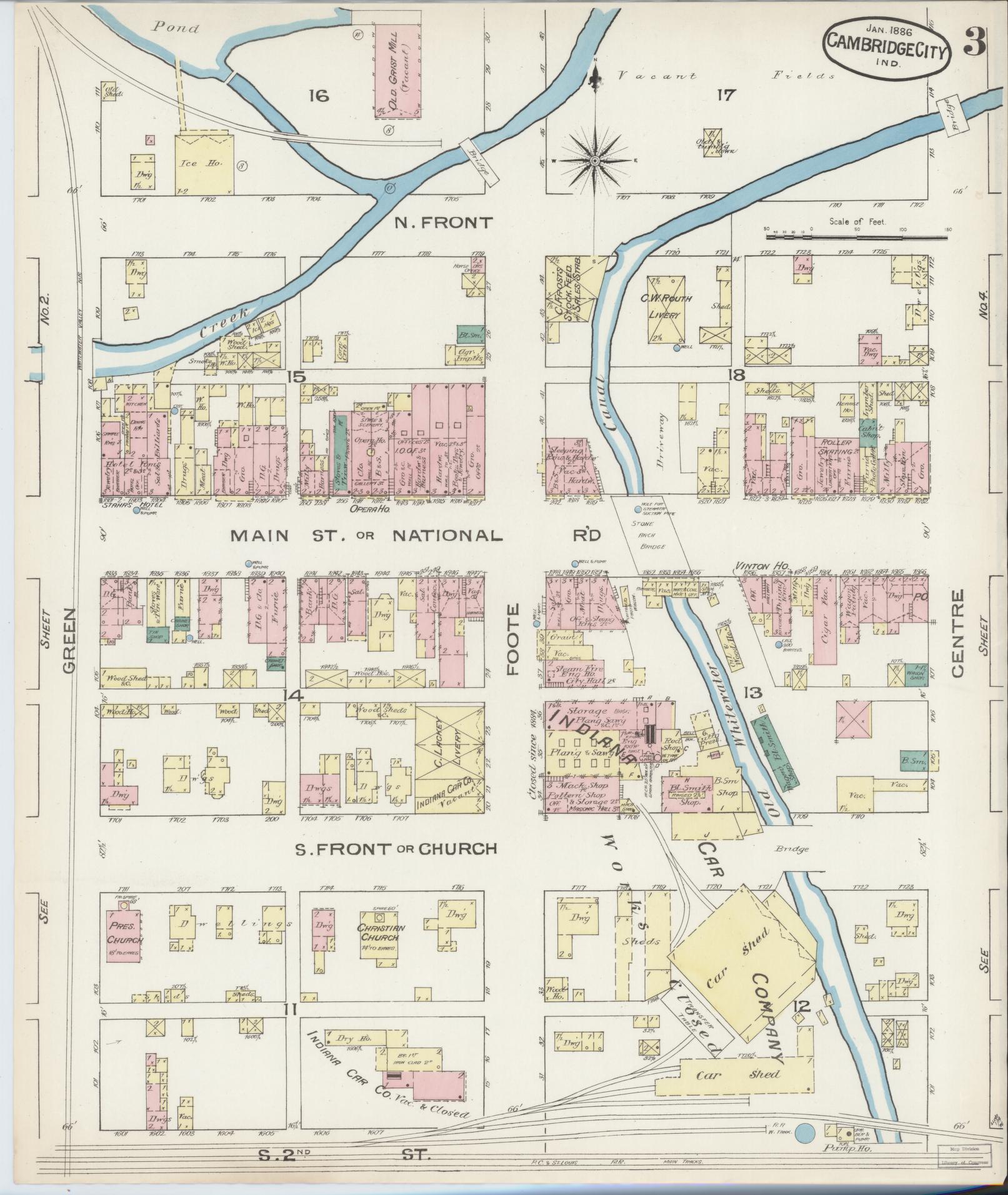 Sanborn Fire Insurance Map from Cambridge City, Wayne County, Indiana (1886), Sheet #0003 - Complete Map Set gallery image, historic Sanborn map, vintage wall art, Indiana Indiana