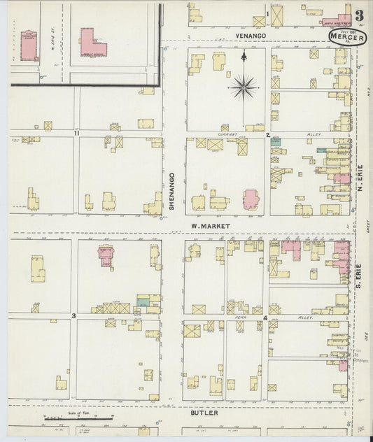 Sanborn Fire Insurance Map from Mercer, Mercer County, Pennsylvania (1891), Sheet #0003 - Historic Sanborn Fire Insurance Map Print, vintage old map wall art, antique decor, genealogy gift, Pennsylvania Pennsylvania map