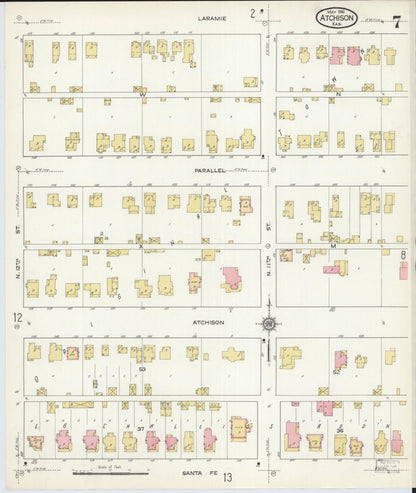 Sanborn Fire Insurance Map from Atchison, Atchison County, Kansas (1916), Sheet #0007 - Complete Map Set gallery image, historic Sanborn map, vintage wall art, Kansas Kansas
