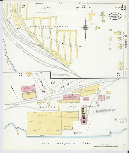 Sanborn Fire Insurance Map from Ludington, Mason County, Michigan (1910), Sheet #0027 - Historic Sanborn Fire Insurance Map Print, vintage old map wall art, antique decor, genealogy gift, Michigan Michigan map