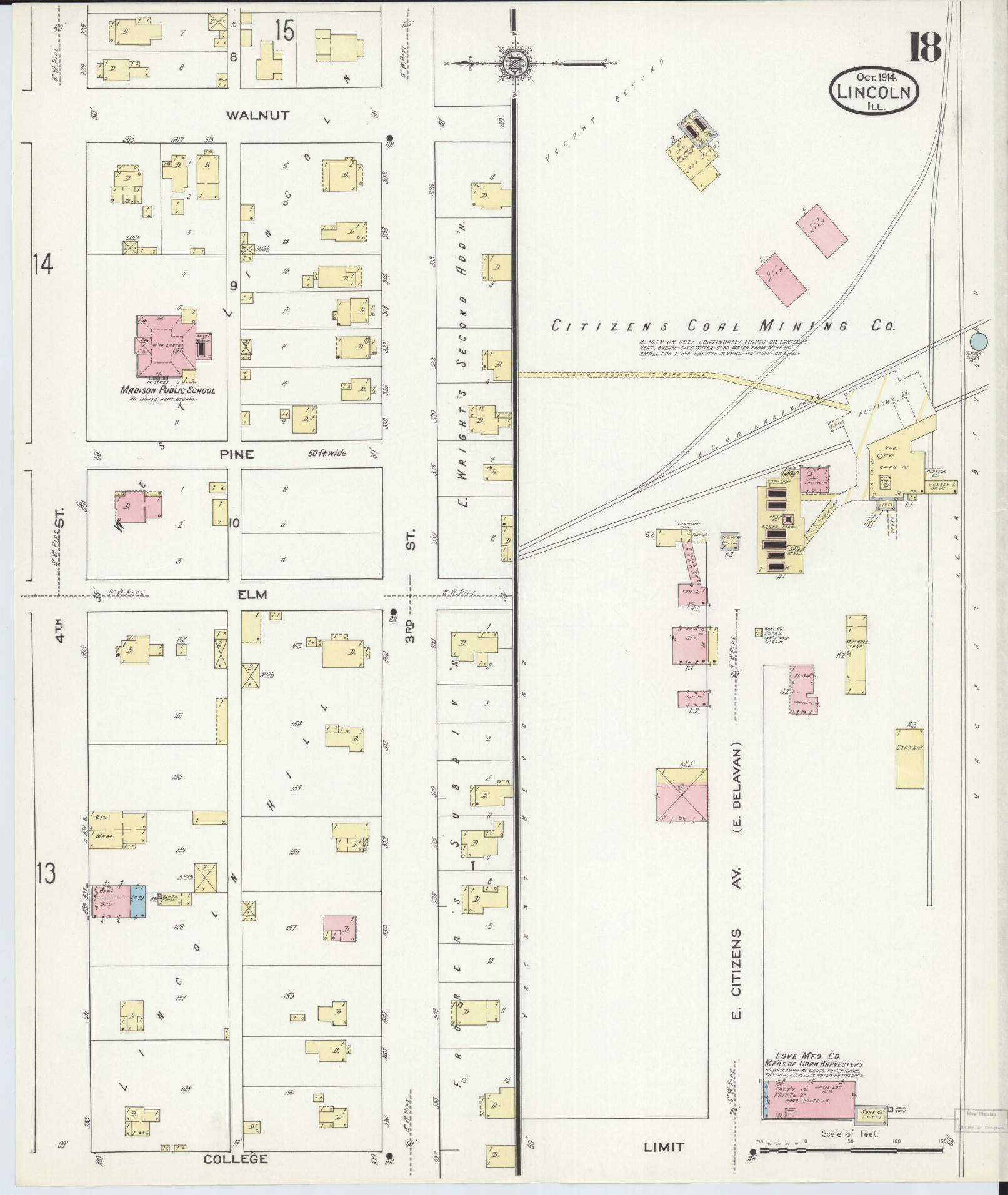 Sanborn Fire Insurance Map from Lincoln, Logan County, Illinois (1914), Sheet #0018 - Complete Map Set gallery image, historic Sanborn map, vintage wall art, Illinois Illinois