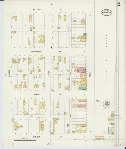 Sanborn Fire Insurance Map from Mandan, Morton County, North Dakota (1898), Sheet #0002 - Complete Map Set gallery image, historic Sanborn map, vintage wall art, North Dakota North Dakota