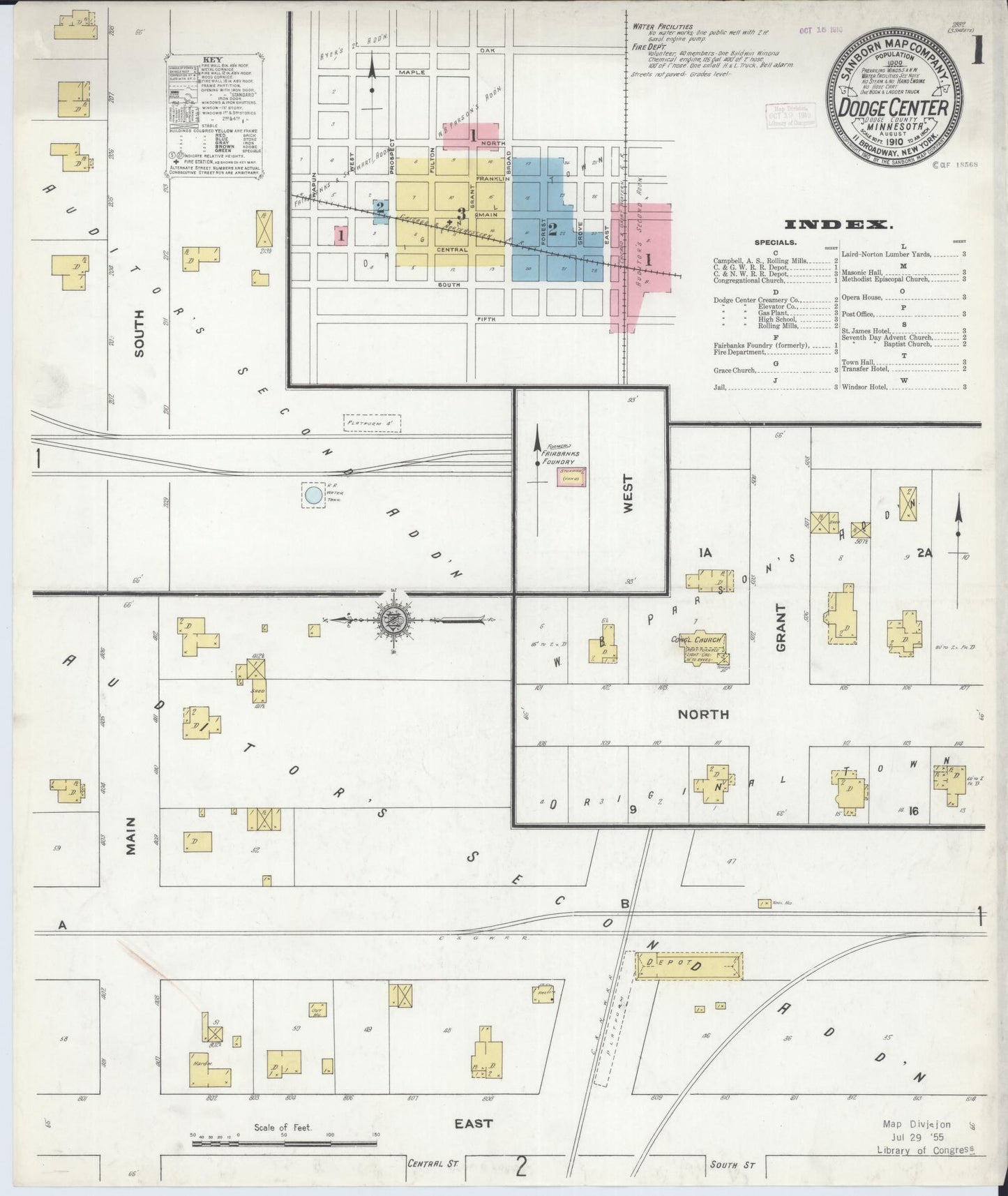 Sanborn Fire Insurance Map from Dodge Center, Dodge County, Minnesota (1910), Sheet #0001 - Complete Map Set gallery image, historic Sanborn map, vintage wall art, Minnesota Minnesota