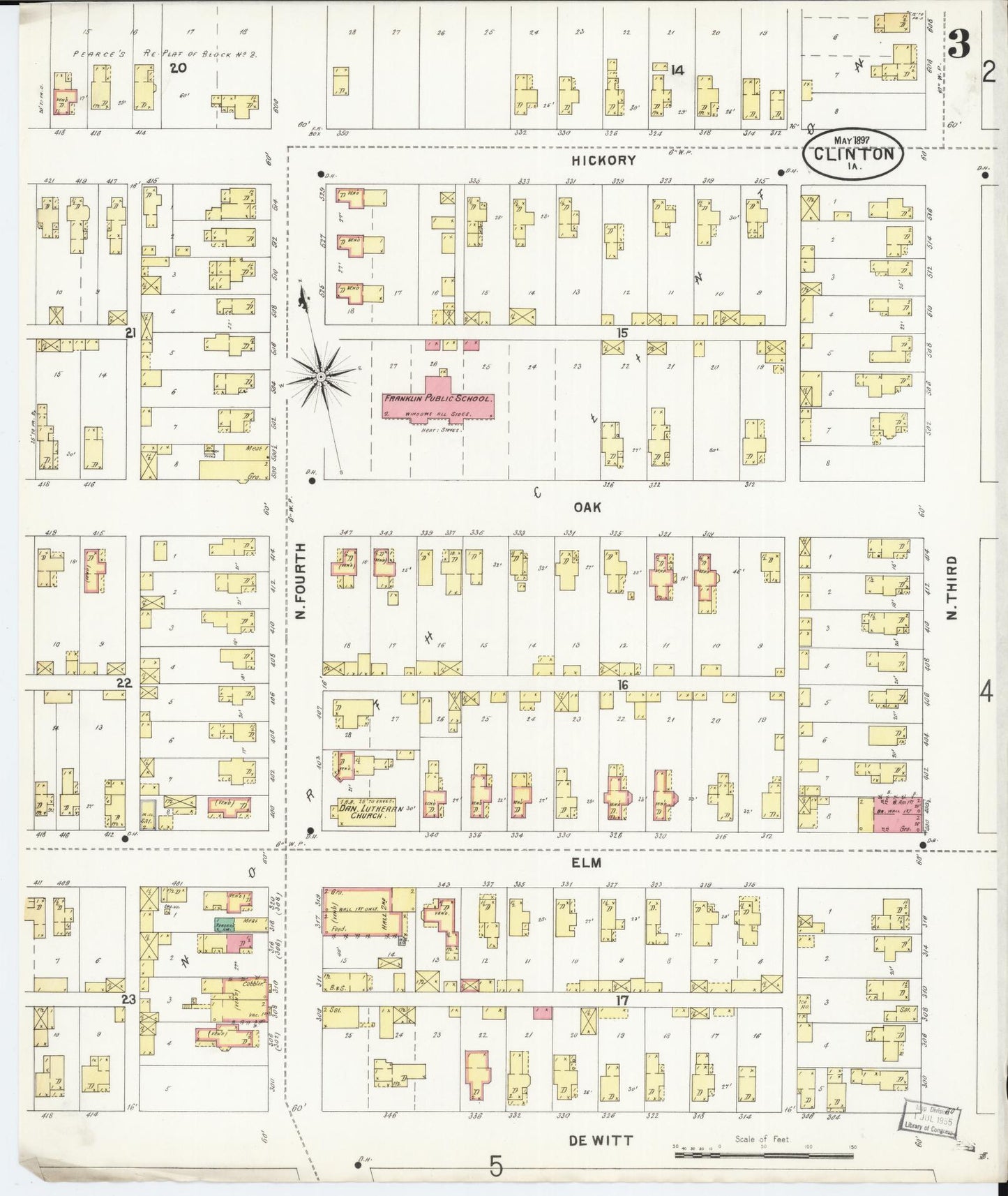 Sanborn Fire Insurance Map from Clinton, Clinton County, Iowa (1897), Sheet #0003 - Historic Sanborn Fire Insurance Map Print, vintage old map wall art