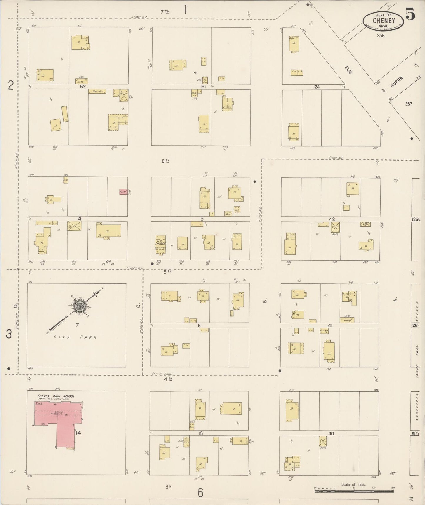 Sanborn Fire Insurance Map from Cheney, Spokane County, Washington (1916), Sheet #0005 - Complete Map Set gallery image, historic Sanborn map, vintage wall art, Washington Washington