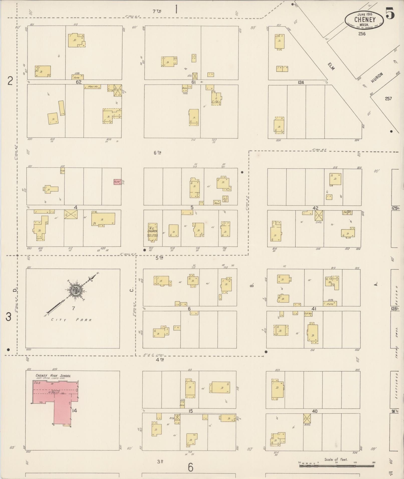 Sanborn Fire Insurance Map from Cheney, Spokane County, Washington (1916), Sheet #0005 - Complete Map Set gallery image, historic Sanborn map, vintage wall art, Washington Washington