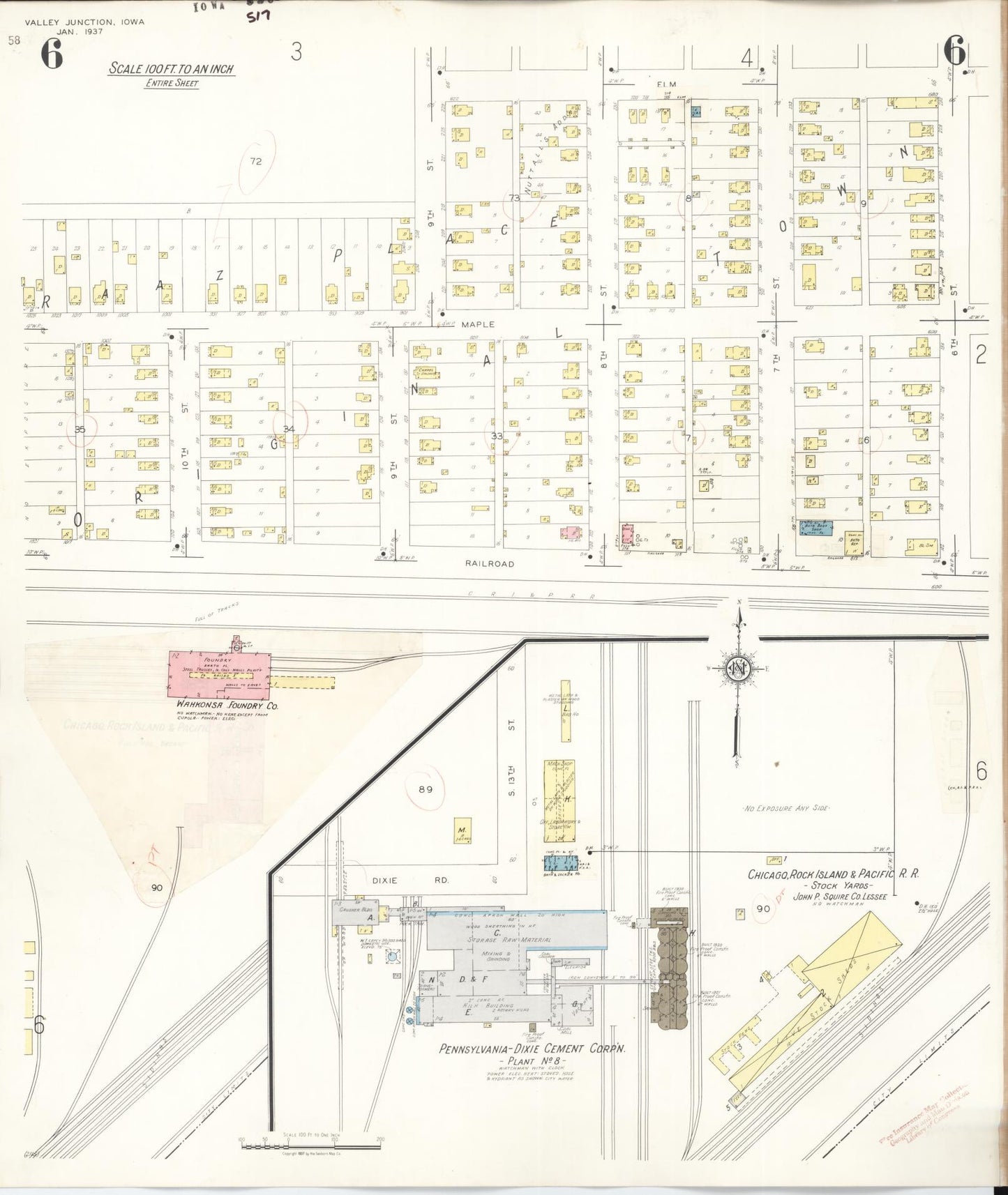 Sanborn Fire Insurance Map from Valley Junction, Polk County, Iowa (1941), Sheet #0006 - Historic Sanborn Fire Insurance Map Print, vintage old map wall art