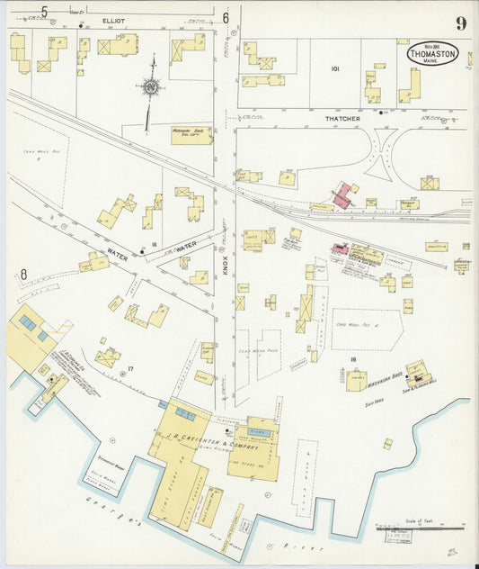 Sanborn Fire Insurance Map from Thomaston, Knox County, Maine (1911), Sheet #0009 - Historic Sanborn Fire Insurance Map Print, vintage old map wall art, antique decor, genealogy gift, Maine Maine map