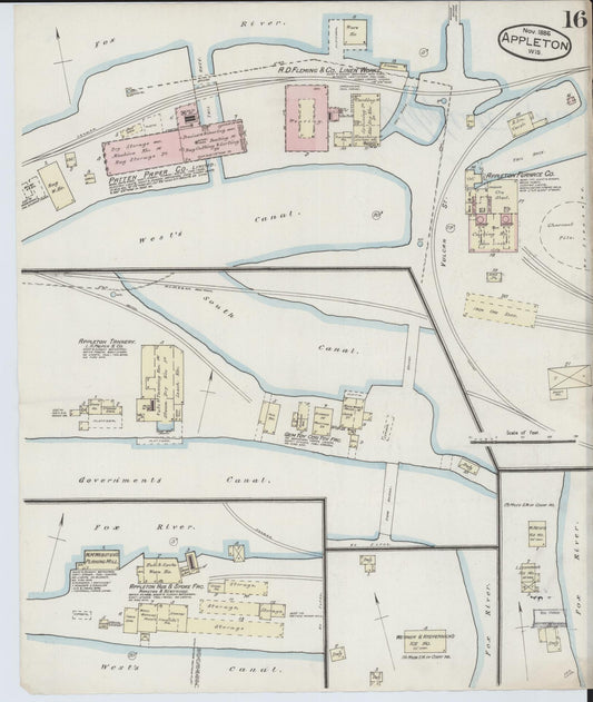 Sanborn Fire Insurance Map from Appleton, Outagamie County, Wisconsin (1886), Sheet #0016 - Historic Sanborn Fire Insurance Map Print, vintage old map wall art, antique decor, genealogy gift, Wisconsin Wisconsin map