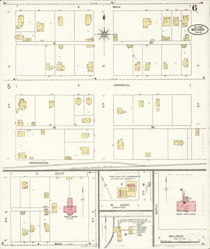 Sanborn Fire Insurance Map from Weiser, Washington County, Idaho (1908), Sheet #0006 - Complete Map Set gallery image, historic Sanborn map, vintage wall art, Idaho Idaho