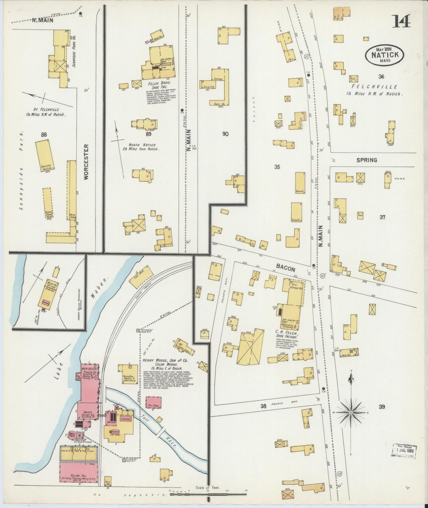 Sanborn Fire Insurance Map from Natick, Middlesex County, Massachusetts (1899), Sheet #0014 - Historic Sanborn Fire Insurance Map Print, vintage old map wall art, antique decor, genealogy gift, Massachusetts Massachusetts map