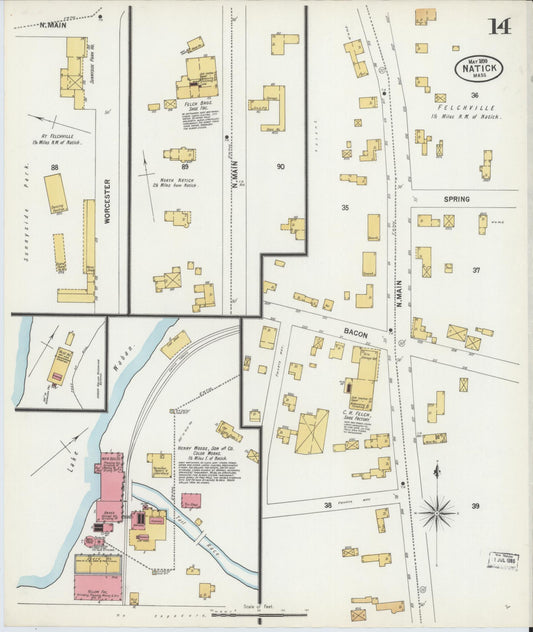 Sanborn Fire Insurance Map from Natick, Middlesex County, Massachusetts (1899), Sheet #0014 - Historic Sanborn Fire Insurance Map Print, vintage old map wall art, antique decor, genealogy gift, Massachusetts Massachusetts map