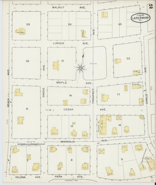 Sanborn Fire Insurance Map from Larchmont, Westchester County, New York (1893), Sheet #0002 - Historic Sanborn Fire Insurance Map Print, vintage old map wall art, antique decor, genealogy gift, New York New York map