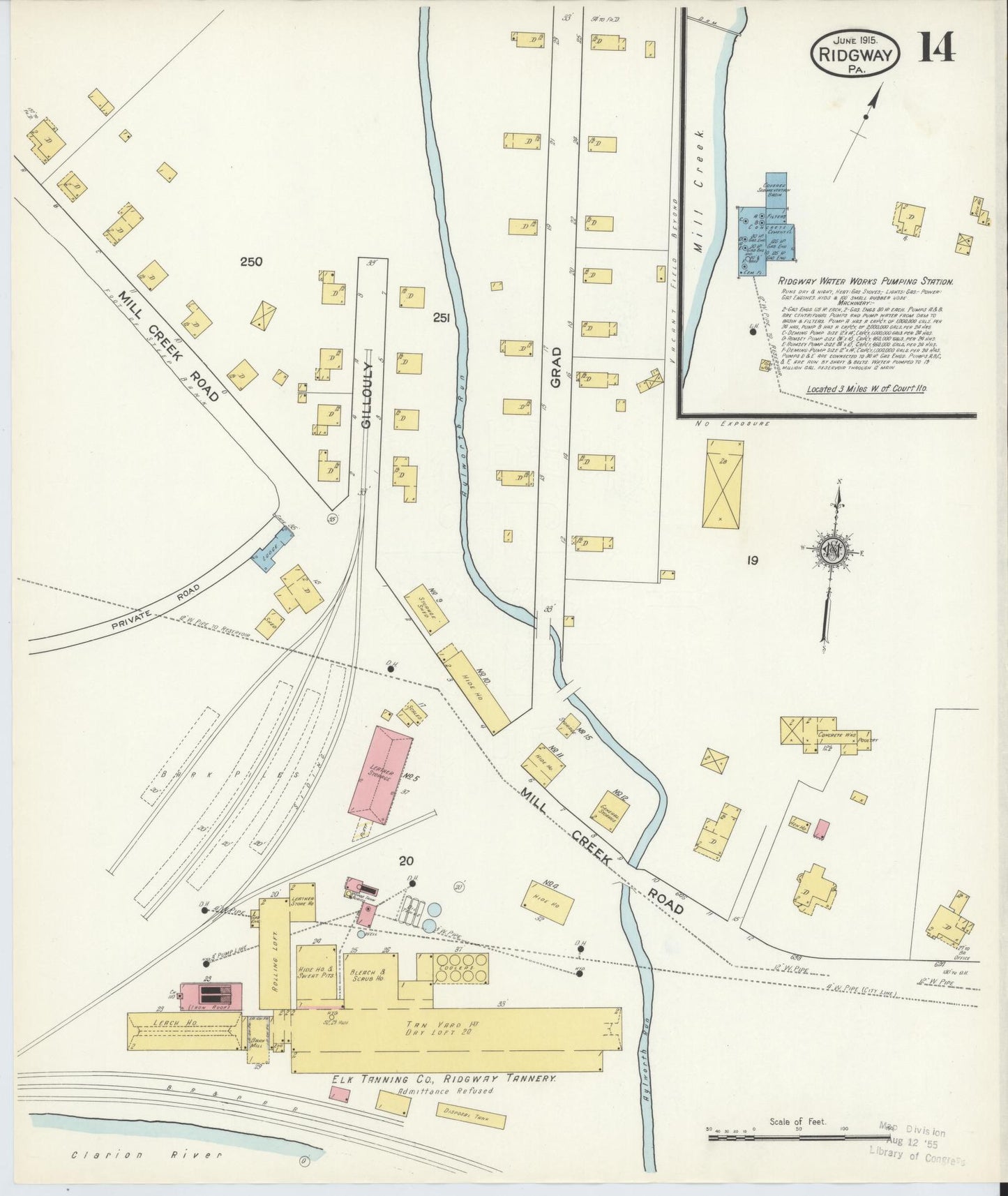 Sanborn Fire Insurance Map from Ridgway, Elk County, Pennsylvania (1915), Sheet #0014 - Historic Sanborn Fire Insurance Map Print, vintage old map wall art, antique decor, genealogy gift, Pennsylvania Pennsylvania map