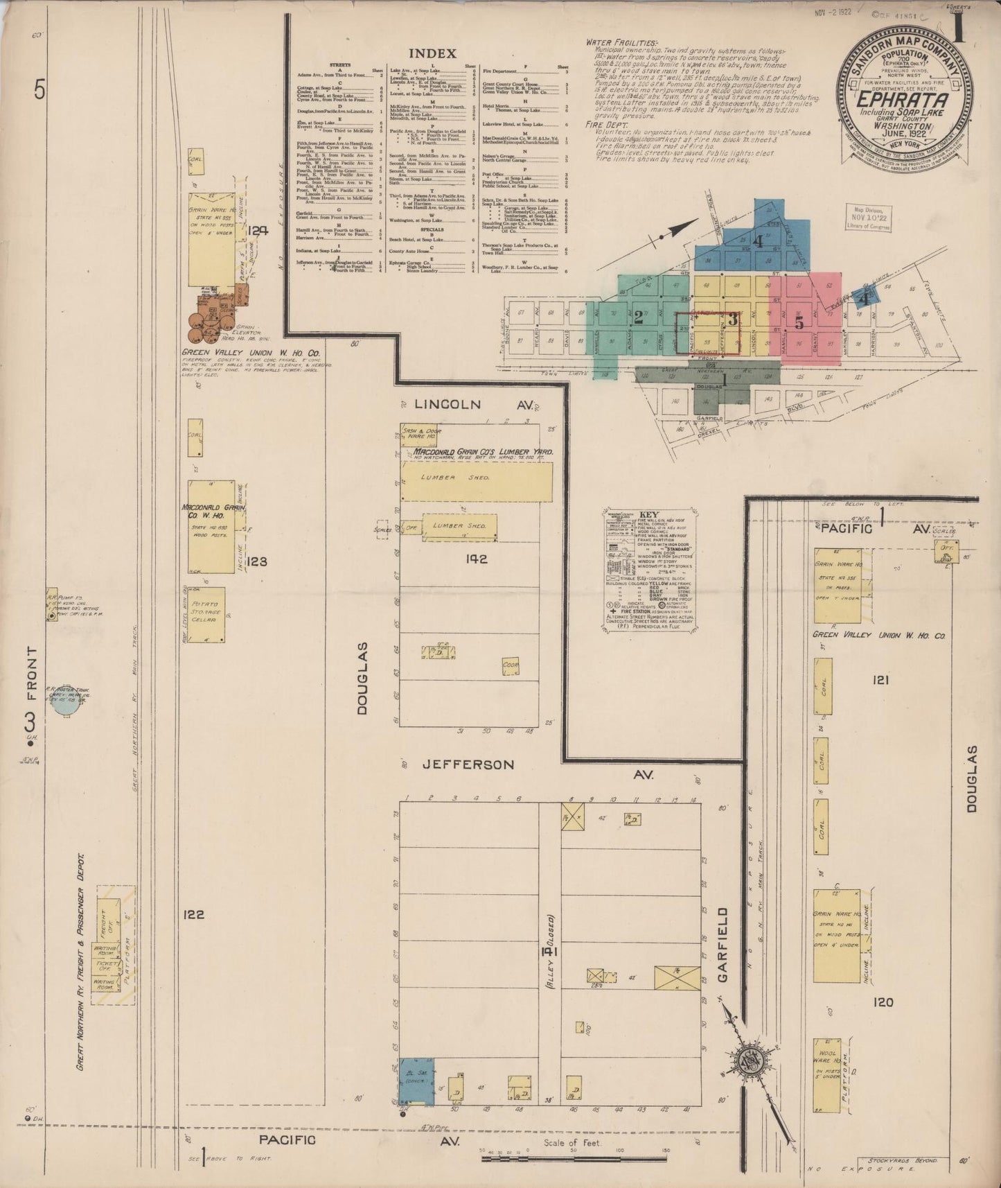 Sanborn Fire Insurance Map from Ephrata, Grant County, Washington (1922), Sheet #0001 - Complete Map Set gallery image, historic Sanborn map, vintage wall art, Washington Washington