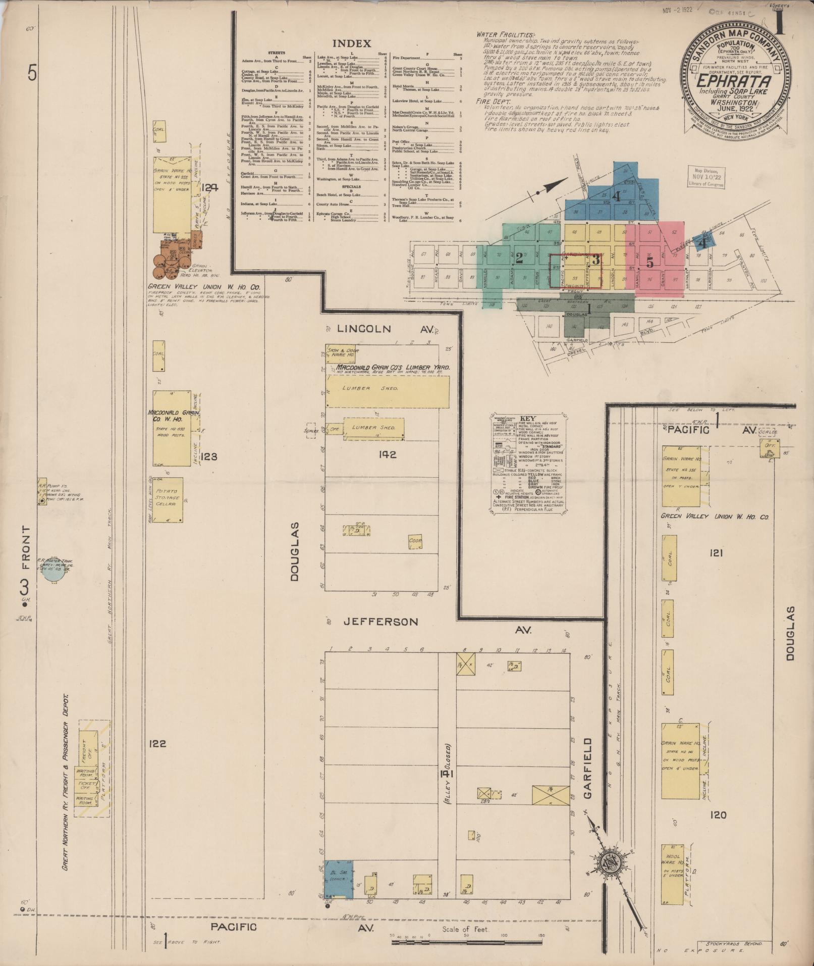 Sanborn Fire Insurance Map from Ephrata, Grant County, Washington (1922), Sheet #0001 - Complete Map Set gallery image, historic Sanborn map, vintage wall art, Washington Washington