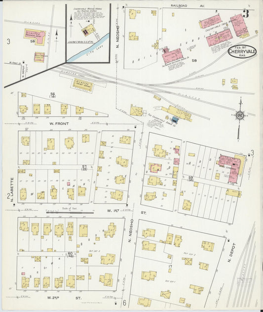 Sanborn Fire Insurance Map from Cherryvale, Montgomery County, Kansas (1917), Sheet #0003 - Historic Sanborn Fire Insurance Map Print, vintage old map wall art, antique decor, genealogy gift, Kansas Kansas map