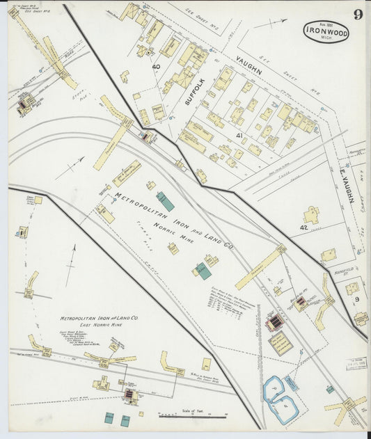 Sanborn Fire Insurance Map from Ironwood, Gogebic County, Michigan (1891), Sheet #0009 - Historic Sanborn Fire Insurance Map Print, vintage old map wall art, antique decor, genealogy gift, Michigan Michigan map