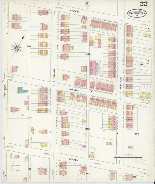 Sanborn Fire Insurance Map from West Chester, Chester County, Pennsylvania (1909), Sheet #0022 - Historic Sanborn Fire Insurance Map Print, vintage old map wall art, antique decor, genealogy gift, Pennsylvania Pennsylvania map
