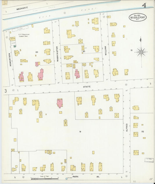 Sanborn Fire Insurance Map from Middleport, Niagara County, New York (1905), Sheet #0004 - Historic Sanborn Fire Insurance Map Print, vintage old map wall art, antique decor, genealogy gift, New York New York map